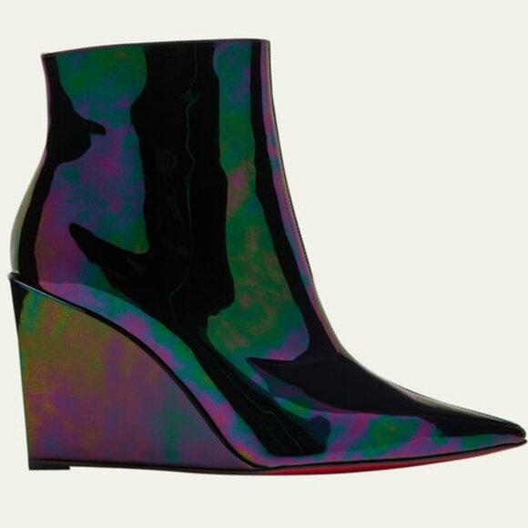 Christian Louboutin CONDORAGE BOOTY 85 Iridescent Wedge Heel Ankle Boots - Picture 1 of 14
